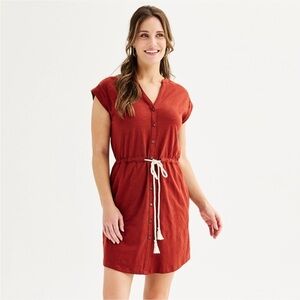 Sonoma Burnt Orange Muscle Tee V Neck Tie Waist Cotton Blend Dress XXL